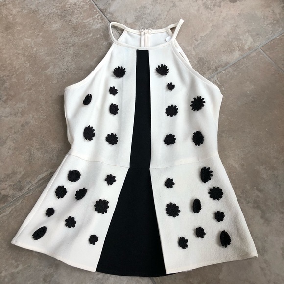 Sugar Lips Ivory & Black Flower Applique Peplum Tank Top Blouse - Picture 3 of 7